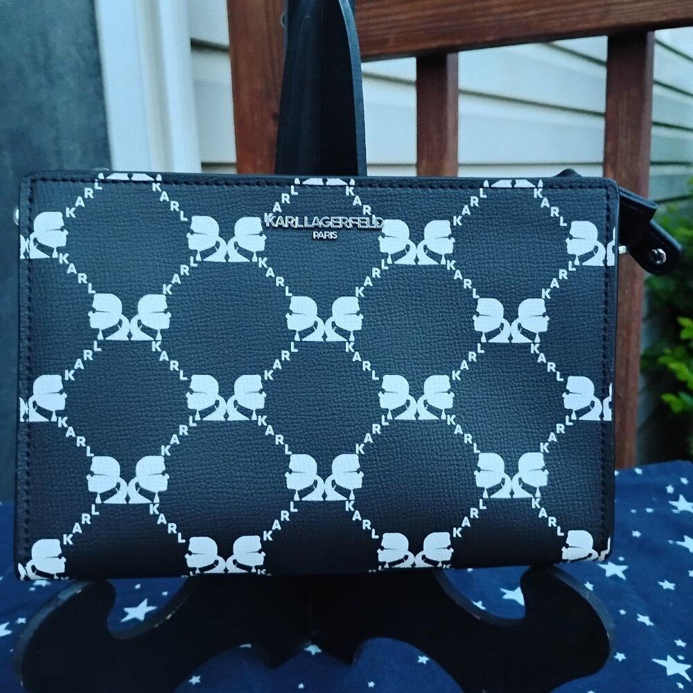KARL LAGERFELD PARIS Maybelle Logo Crossbody Bag Black/White